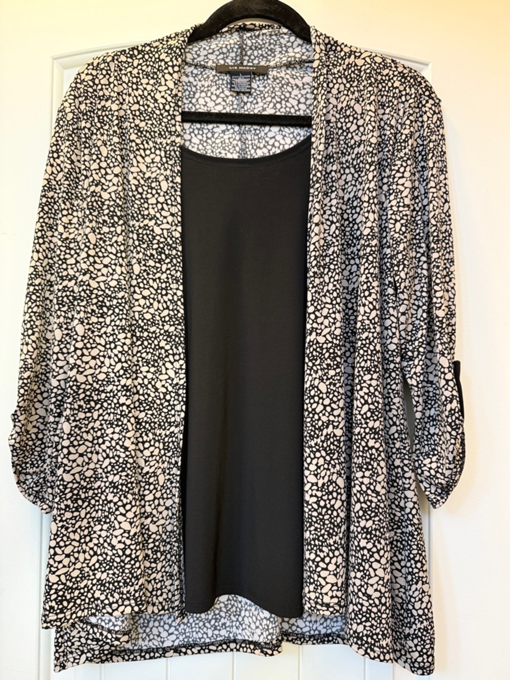 Liz McCoy Black and tan Pebble Print Open Cardigan